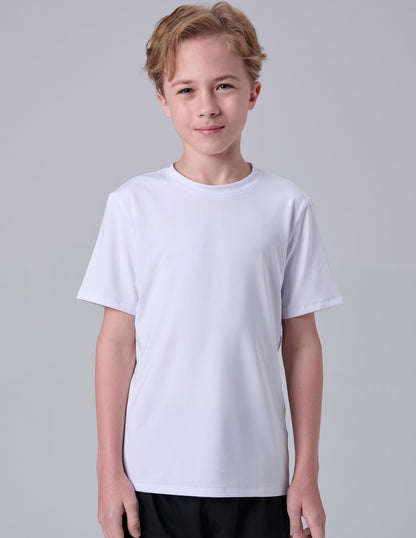 5 Pack Boys Athletic Shirts, Youth Activewear Dry Fit Tshirts for Kids, Short Sleeve Tees, Bulk Athletic Performance Clothing