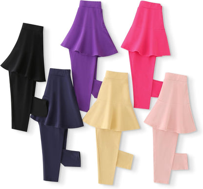 Trendy Girls' Leggings with Skirt - 2 Pack of Cotton Ruffle Skirt Pants for Kids for 3-8 Years