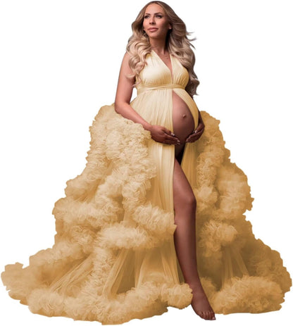 yinyyinhs Tulle Robe Maternity Dress for Photoshoot Sheer Puffy Bridal Lingerie Bathgown Pregnancy Gown for BabyShower