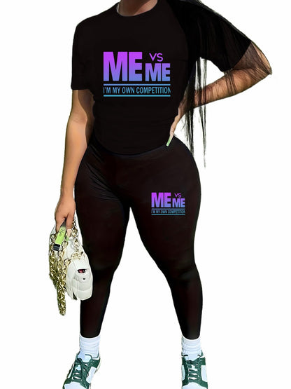 TOPONSKY Women Two Piece Workout Outfits Biker Short-Sleeve Long-Pant Sets