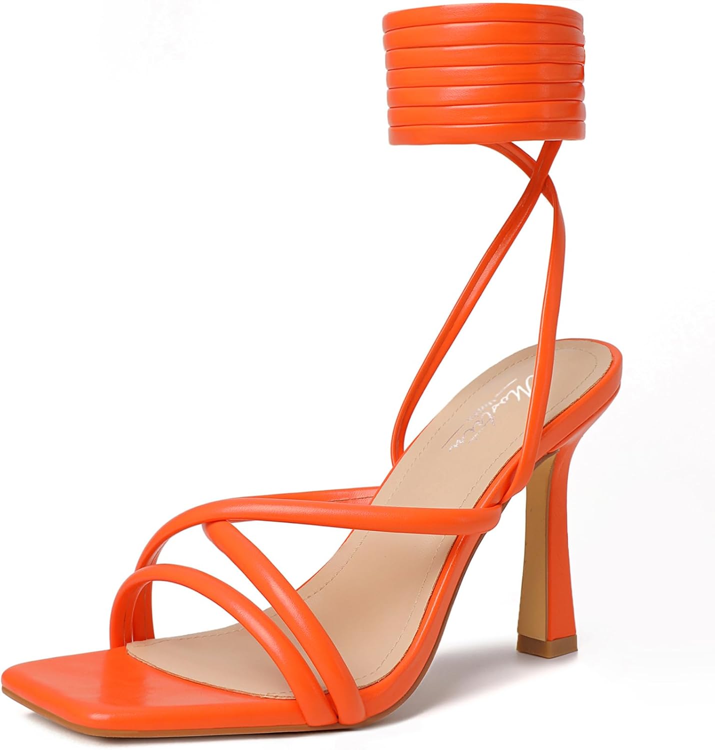 Mostrin Womens Sandals Strappy Heels for Women Lace Up Square Open Toe Heels Tie Up High Heeled Sandals for Prom, Party, Daily Wear