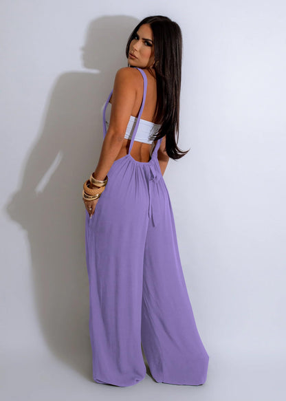 Nimsruc Womens Jumpsuit Casual Loose Sleeveless Adjustable Spaghetti Straps Wide Leg Pants Baggy Overalls With Pockets