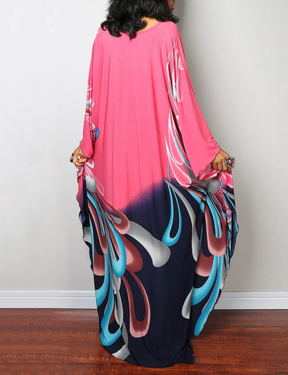 Bsubseach Women Ethnic Print Kaftan Beach Dress Plus Size Swimsuit Cover Up