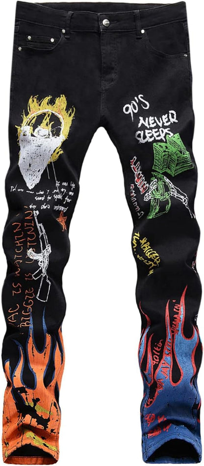 Baylvn Men's Casual Printed Slim Fit Jeans Skinny Denim Pants