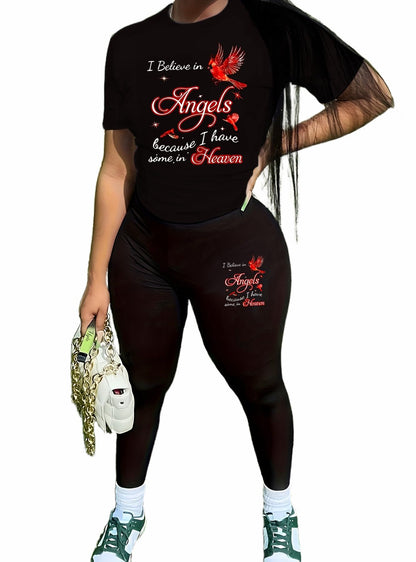 TOPONSKY Women Two Piece Workout Outfits Biker Short-Sleeve Long-Pant Sets