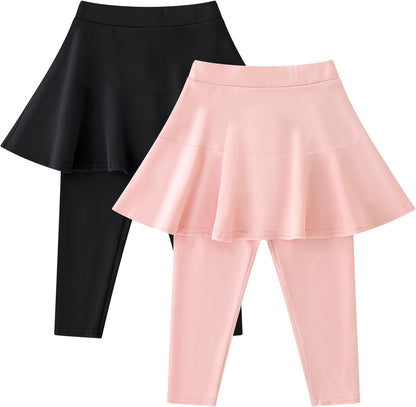 Trendy Girls' Leggings with Skirt - 2 Pack of Cotton Ruffle Skirt Pants for Kids for 3-8 Years