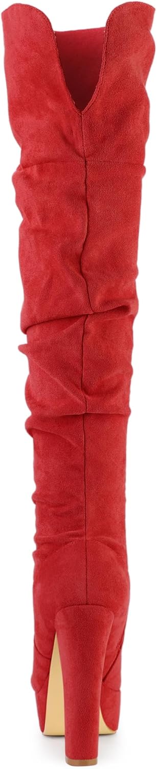 Allegra K Women's Platform Round Toe Zipper Slouch Heel Over the Knee Thigh High Boots
