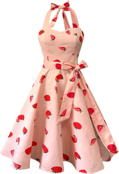 Topdress Women'sVintage Polka Audrey Dress 1950s Halter Retro Cocktail Dress