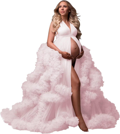 yinyyinhs Tulle Robe Maternity Dress for Photoshoot Sheer Puffy Bridal Lingerie Bathgown Pregnancy Gown for BabyShower