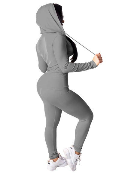 PINSV Women Two Piece Outfits Workout Sets Bodycon Tracksuit Long Sleeve Zip Up Hoodie Jacket Jogger Matching Sweat Pants Set
