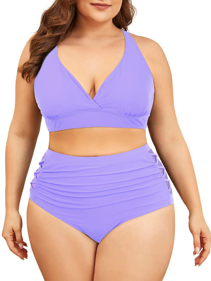 American Trends Womens Plus Size Bikini Two Piece Swimsuits Tummy Control Bathing Suits High Waisted Bikini Swimwear