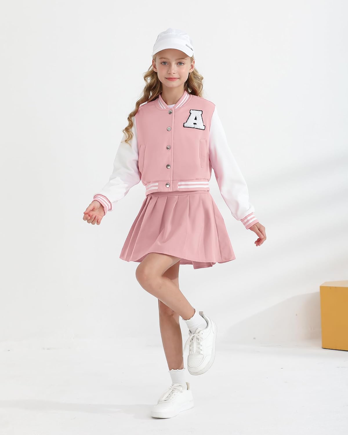 Girls 2 Piece Outfits Skirt Set Button up Jacket Sweatshirt and Pleated Mini Skirts Fall Winter Clothes Size 7-14Y