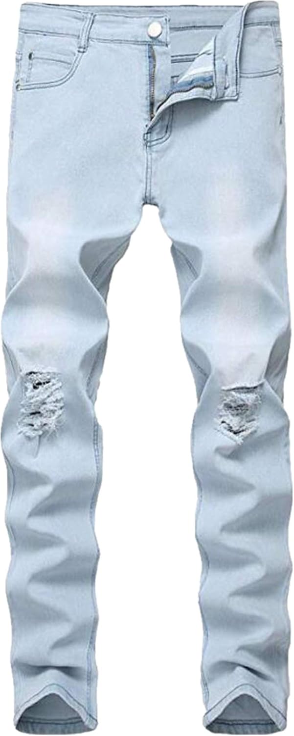 Boy's Skinny Fit Ripped Destroyed Distressed Stretch Slim Jeans Pants