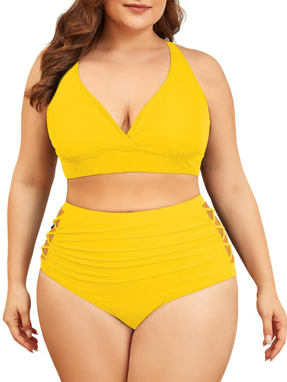 American Trends Womens Plus Size Bikini Two Piece Swimsuits Tummy Control Bathing Suits High Waisted Bikini Swimwear