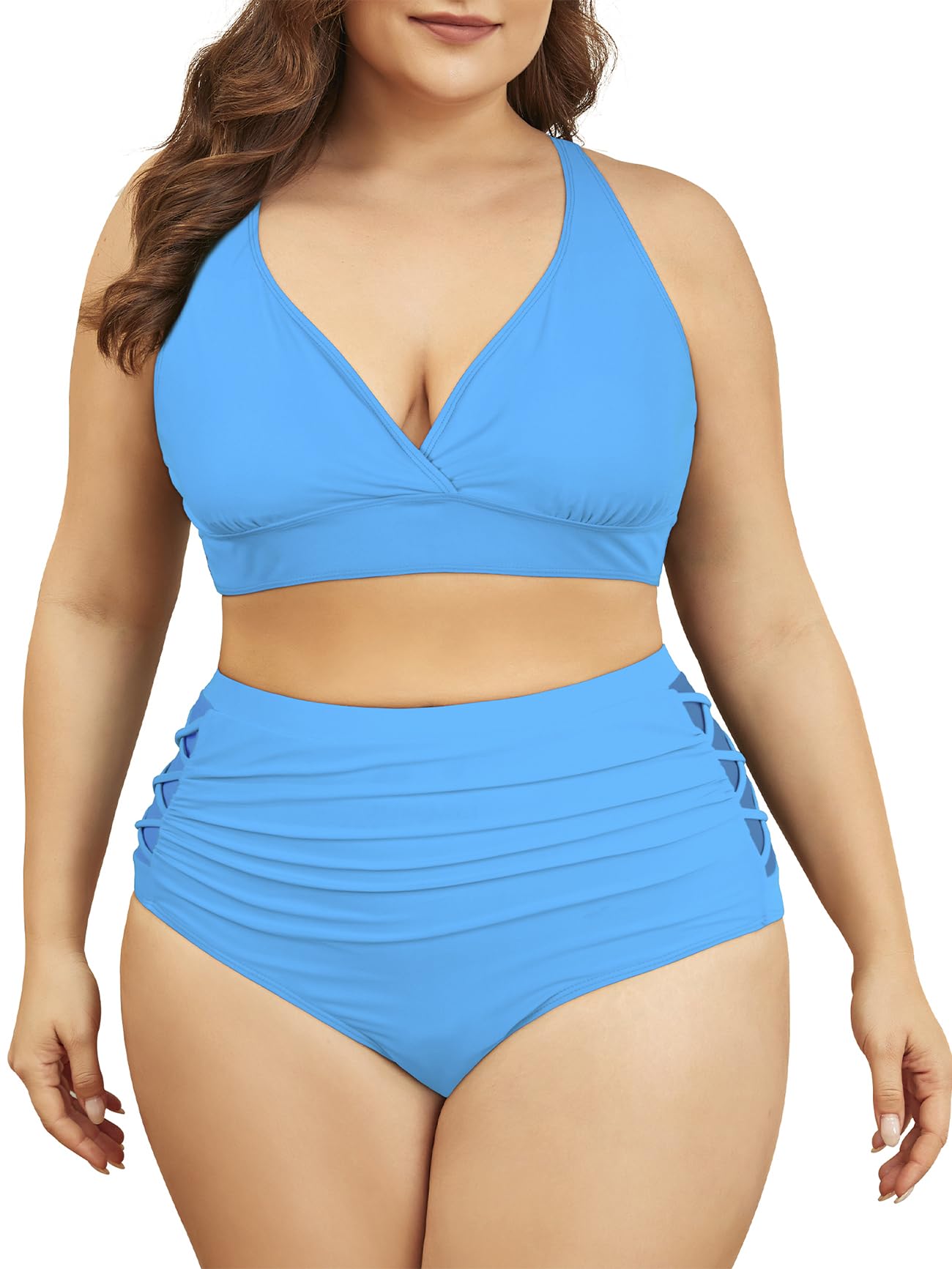 American Trends Womens Plus Size Bikini Two Piece Swimsuits Tummy Control Bathing Suits High Waisted Bikini Swimwear