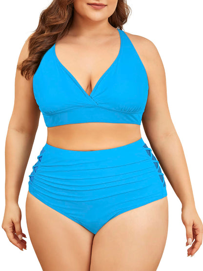 American Trends Womens Plus Size Bikini Two Piece Swimsuits Tummy Control Bathing Suits High Waisted Bikini Swimwear