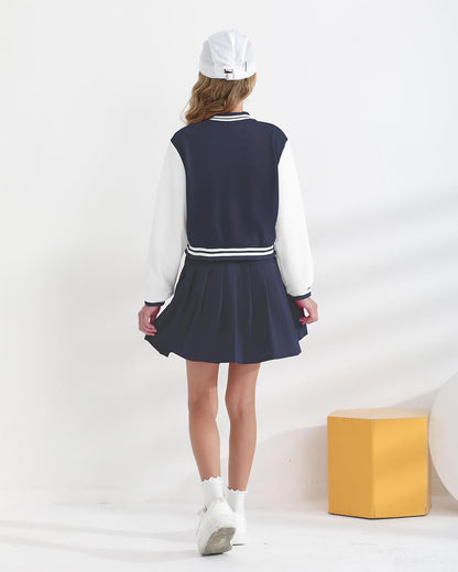 Girls 2 Piece Outfits Skirt Set Button up Jacket Sweatshirt and Pleated Mini Skirts Fall Winter Clothes Size 7-14Y