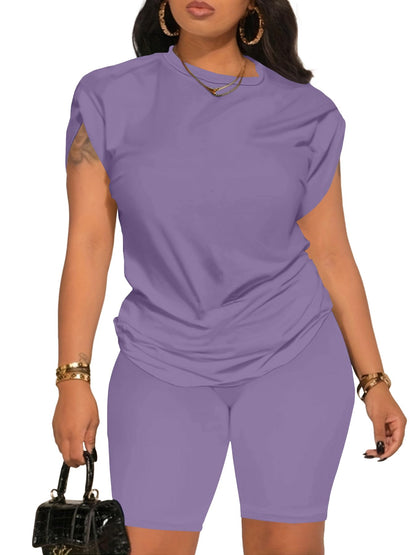 PINSV Women 2 Piece Outfits Summer Sweatsuits Biker Short Workout Jogger Sets