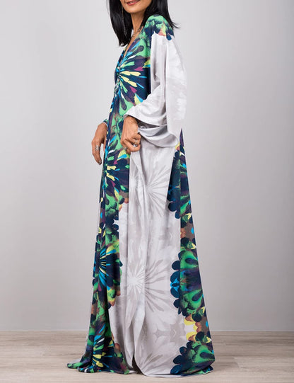 Bsubseach Women Ethnic Print Kaftan Beach Dress Plus Size Swimsuit Cover Up