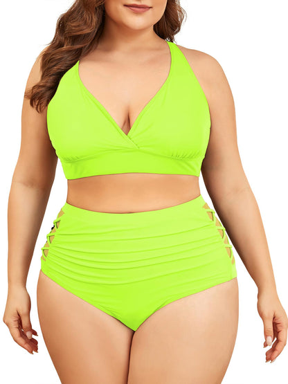 American Trends Womens Plus Size Bikini Two Piece Swimsuits Tummy Control Bathing Suits High Waisted Bikini Swimwear