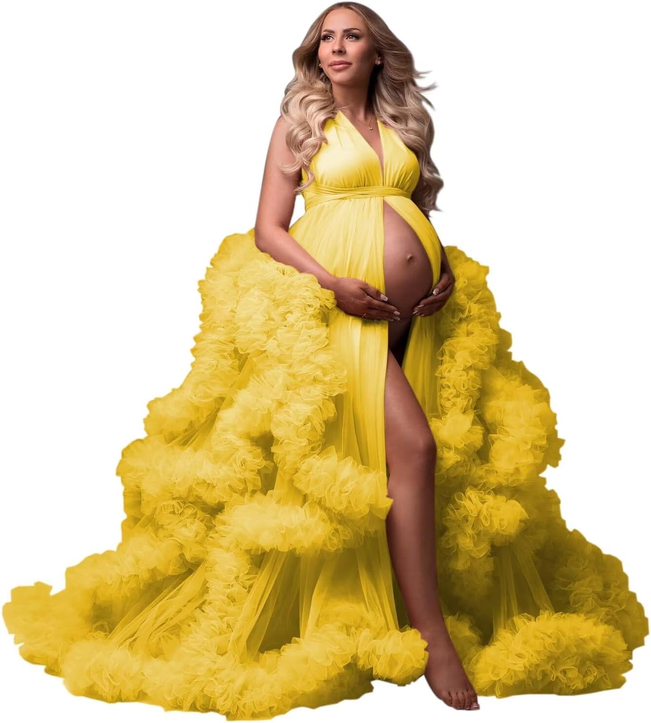 yinyyinhs Tulle Robe Maternity Dress for Photoshoot Sheer Puffy Bridal Lingerie Bathgown Pregnancy Gown for BabyShower