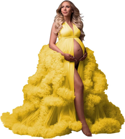 yinyyinhs Tulle Robe Maternity Dress for Photoshoot Sheer Puffy Bridal Lingerie Bathgown Pregnancy Gown for BabyShower