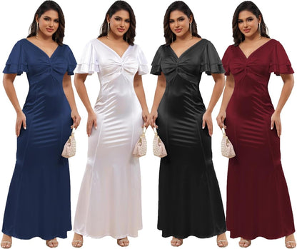 Women's Classic Bodycon Wedding Guest Dress Formal Cocktail Party Evening Gown