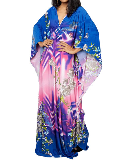 Bsubseach Women Ethnic Print Kaftan Beach Dress Plus Size Swimsuit Cover Up