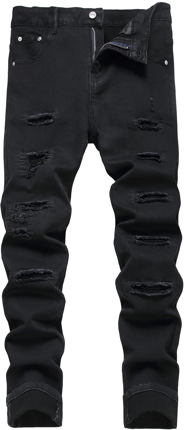 Baylvn Men's Designer Straight Slim Fit Patchwork Jeans Comfort Skinny Biker Denim Pants