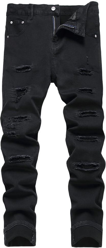 Baylvn Men's Designer Straight Slim Fit Patchwork Jeans Comfort Skinny Biker Denim Pants