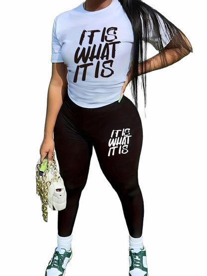 TOPONSKY Women Two Piece Workout Outfits Biker Short-Sleeve Long-Pant Sets