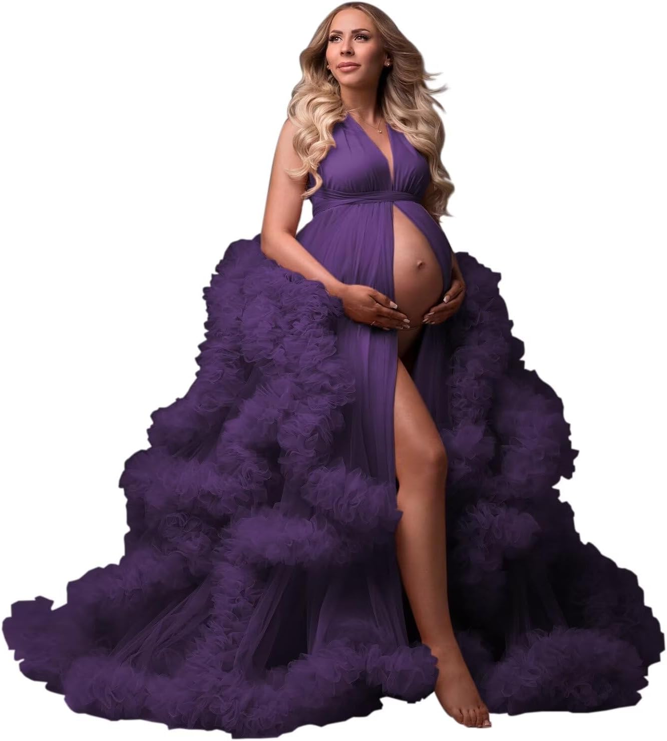 yinyyinhs Tulle Robe Maternity Dress for Photoshoot Sheer Puffy Bridal Lingerie Bathgown Pregnancy Gown for BabyShower