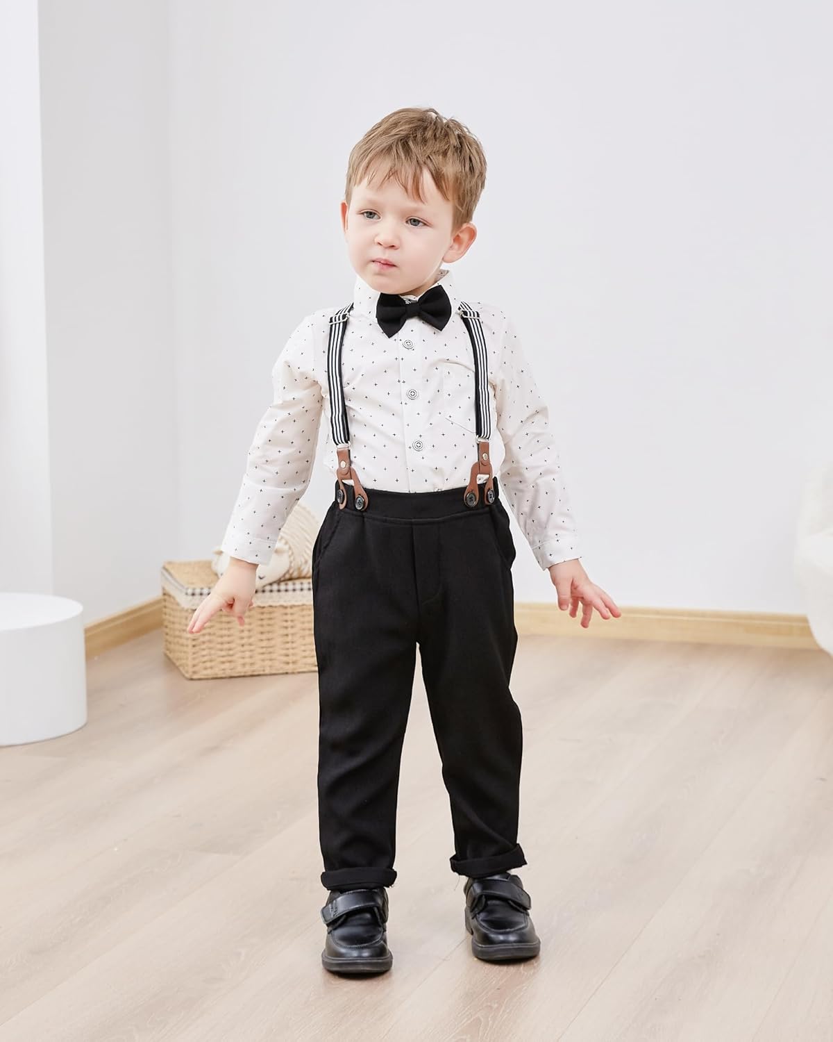 ZOEREA Toddler Boy Suit Formal Wedding Outfits Gentleman Clothes Long Sleeve Shirt + Suspender Pants + Bowtie