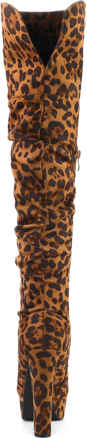 Allegra K Women's Platform Round Toe Zipper Slouch Heel Over the Knee Thigh High Boots