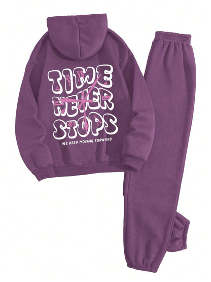 SOLY HUX Women's 2 Piece Outfits Letter Graphic Drawstring Long Sleeve Hoodies Sweatshirt and Sweatpants Set