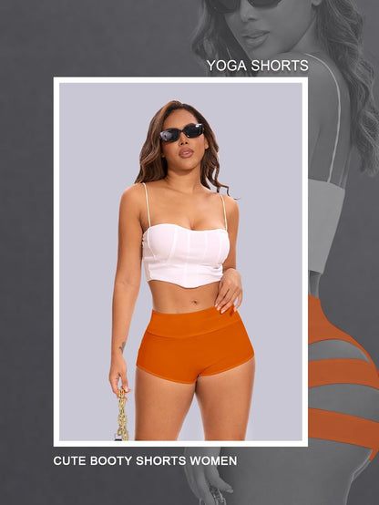 Cut Out Yoga Shorts Booty Butt Lifting Scrunch Shorts High Waisted Workout Gym Active Hot Pants