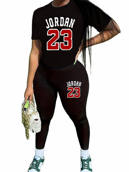 TOPONSKY Women Two Piece Workout Outfits Biker Short-Sleeve Long-Pant Sets