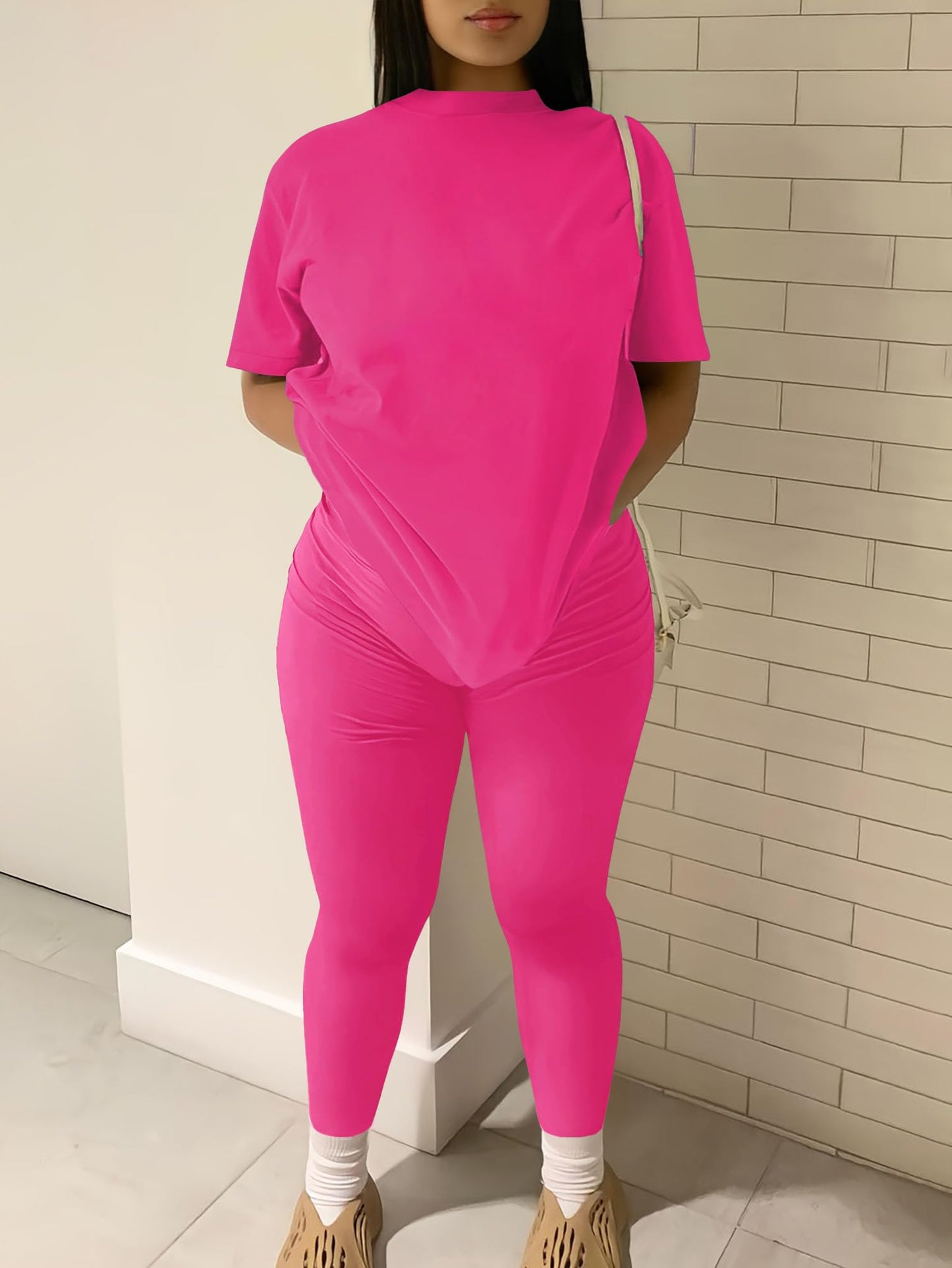 Nimsruc Women 2 Piece Outfits Summer Lounge Set Matching Jogger Sets Short Sleeve Tracksuit Loungewear Sweatsuits