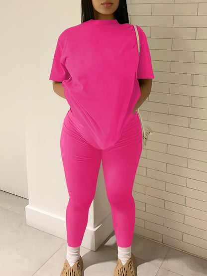 Nimsruc Women 2 Piece Outfits Summer Lounge Set Matching Jogger Sets Short Sleeve Tracksuit Loungewear Sweatsuits