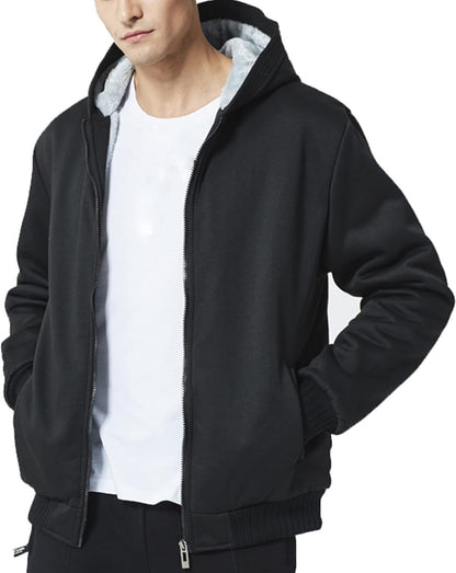GXAMOY Men's Winter Fleece Hoodies for Men Heavyweight Warm Thick Full Zip Up Sweatshirt Outerwear