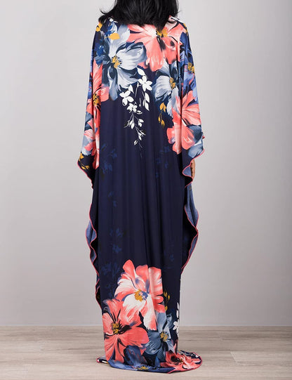 Bsubseach Women Ethnic Print Kaftan Beach Dress Plus Size Swimsuit Cover Up