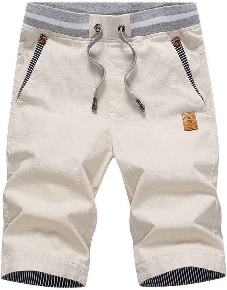 Big Boy's Casual Shorts Summer Cotton Classic Fit Drawstring Elastic Waist Beach Shorts with Pockets