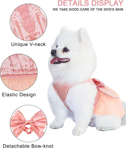 Dog Dresses, Puppy Soft Skirt, Summer Pet Clothes, Girl Dogs Wedding Outfit, Puppy Slik Outfit with Bow Tie, Dog Princess Clothes for Small Medium Breeds, White L