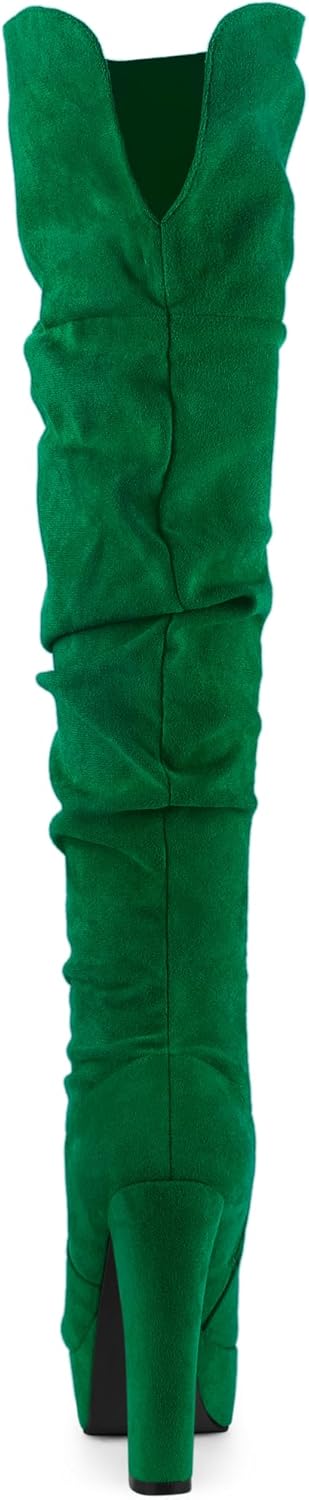 Allegra K Women's Platform Round Toe Zipper Slouch Heel Over the Knee Thigh High Boots