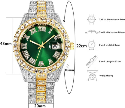 BESTKANG Unisex Luxury Iced Out Watch Mens Diamond Watches Roman Numerals Watches Quartz Analog Wrist Watch