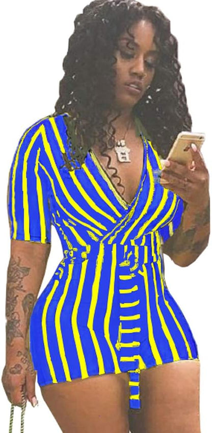 Sexy Two Piece Shorts Set - African Floral Jumpsuits Rompers Vacation Club Outfit