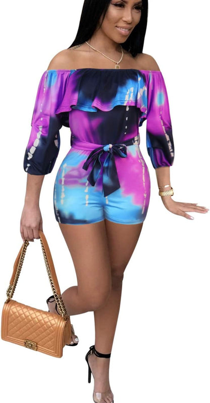 Sexy Two Piece Shorts Set - African Floral Jumpsuits Rompers Vacation Club Outfit