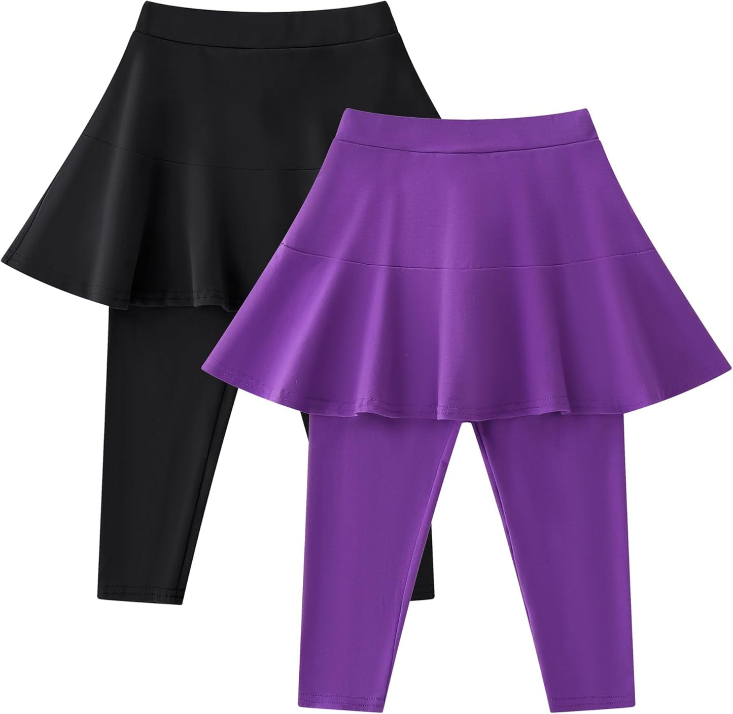 Trendy Girls' Leggings with Skirt - 2 Pack of Cotton Ruffle Skirt Pants for Kids for 3-8 Years