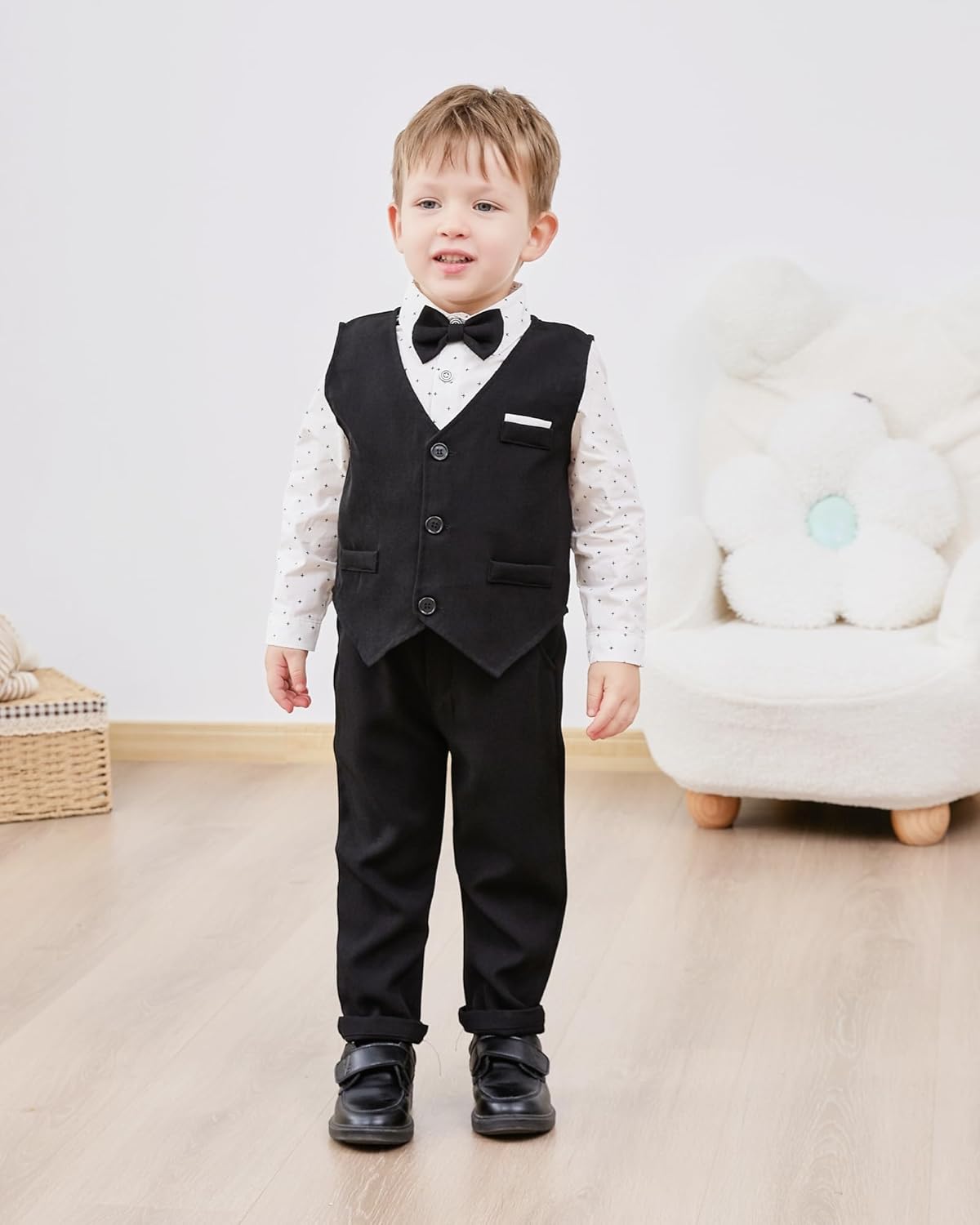 ZOEREA Toddler Boy Suit Formal Wedding Outfits Gentleman Clothes Long Sleeve Shirt + Suspender Pants + Bowtie