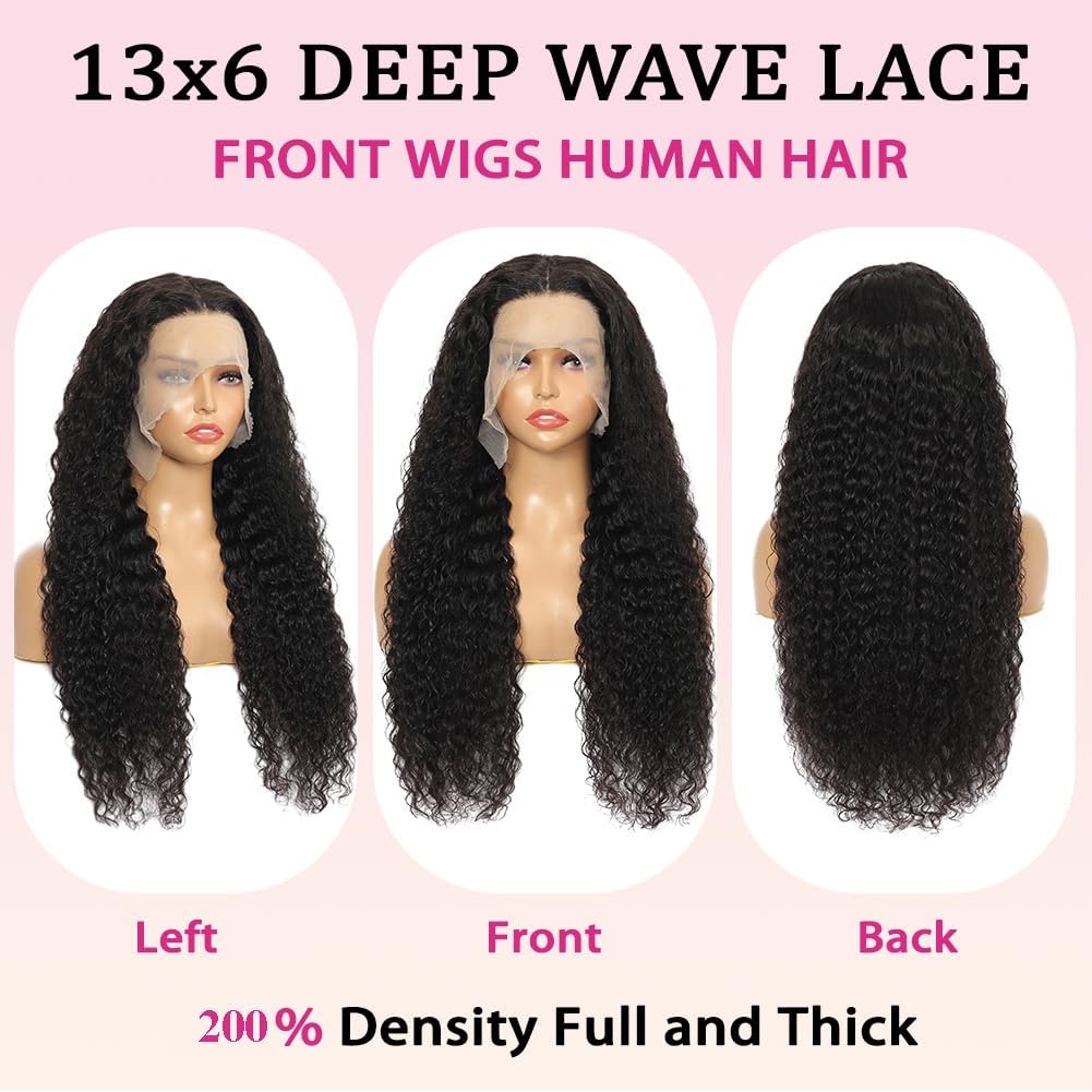 Water Wave 13x6 HD Transparent Lace Front Wigs Human Hair 180 Density Wet and Wavy Human Hair Wigs for Women Curly Lace Front Wig Human Hair Pre Plucked with Baby Hair Natural Color (18 Inch)